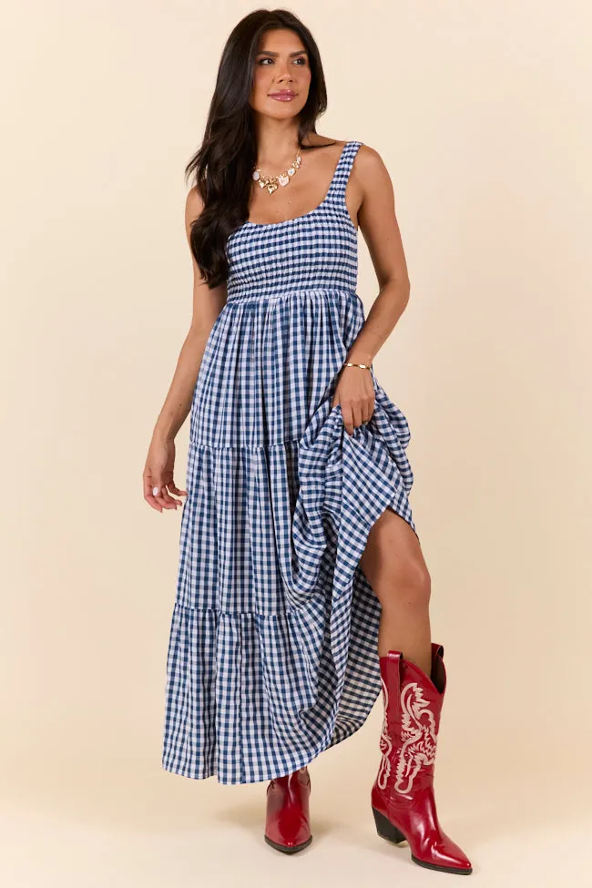 Sunday Check-In Navy Gingham Maxi Dress