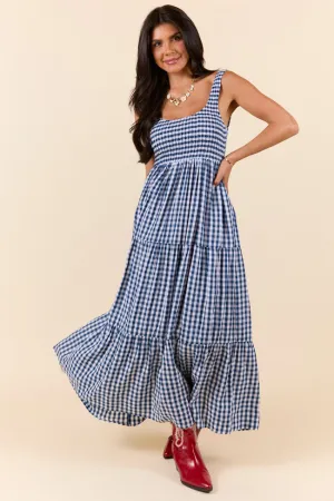 Sunday Check-In Navy Gingham Maxi Dress