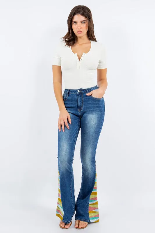 SUNRISE EMBROIDERY BOOTCUT BELLBOTTOM JEANS-W2345PIB