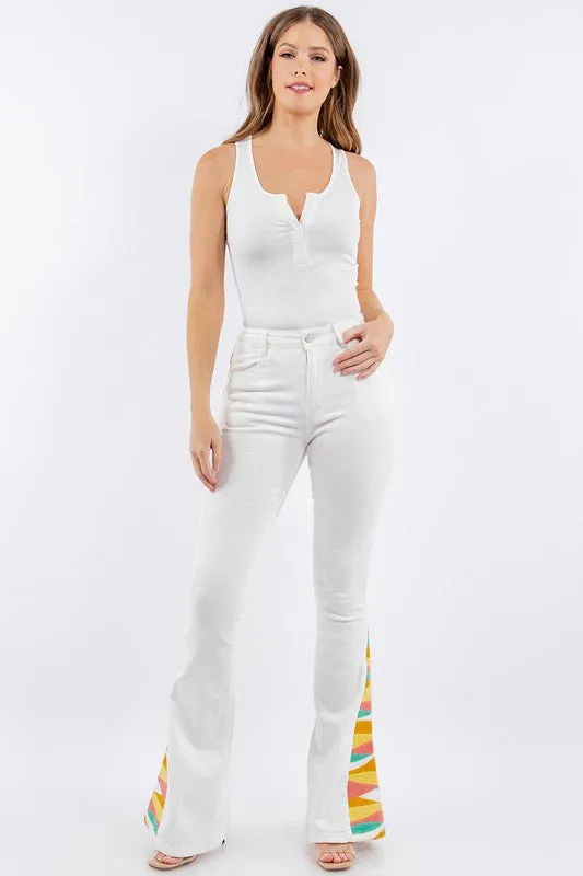 SUNRISE EMBROIDERY BOOTCUT BELLBOTTOM JEANS-W2345PIB