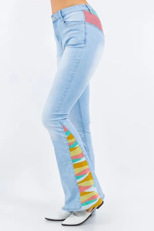 SUNRISE EMBROIDERY BOOTCUT BELLBOTTOM JEANS-W2345PIB