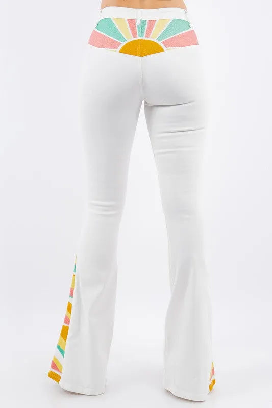 SUNRISE EMBROIDERY BOOTCUT BELLBOTTOM JEANS-W2345PIB