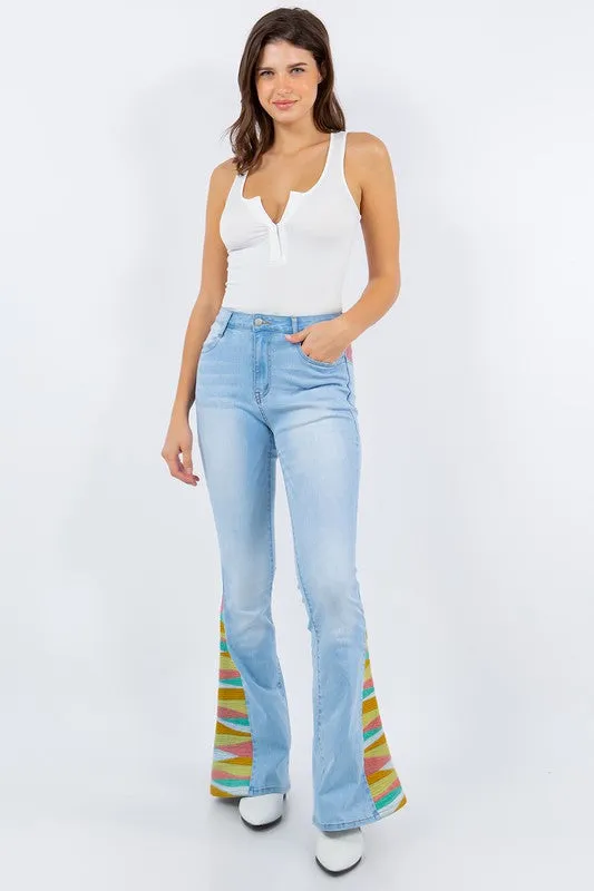 SUNRISE EMBROIDERY BOOTCUT BELLBOTTOM JEANS-W2345PIB