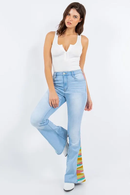 SUNRISE EMBROIDERY BOOTCUT BELLBOTTOM JEANS-W2345PIB