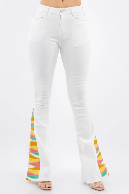 SUNRISE EMBROIDERY BOOTCUT BELLBOTTOM JEANS-W2345PIB