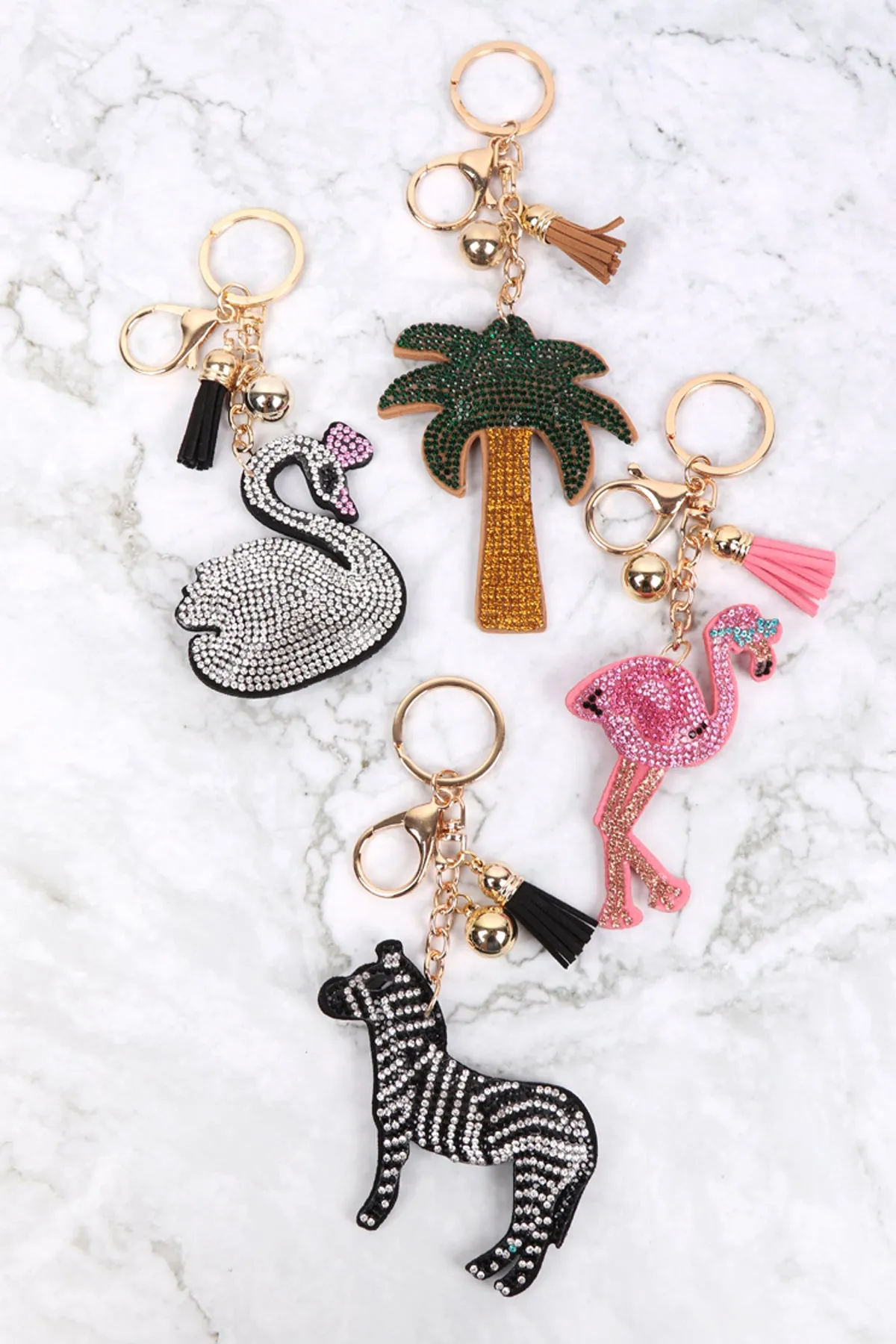 SWAN RHINESTONE TASSEL KEYCHAIN
