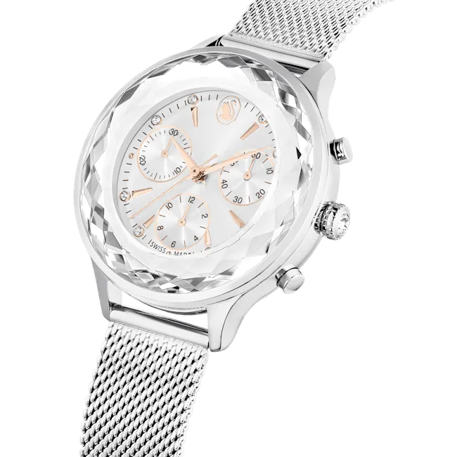 Swarovski Nova Chrono watch, Metal bracelet, Rose gold tone, Rose gold-tone finish