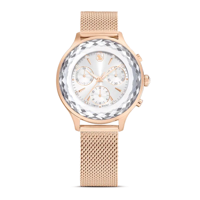 Swarovski Nova Chrono watch, Metal bracelet, Rose gold tone, Rose gold-tone finish
