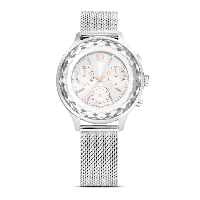 Swarovski Nova Chrono watch, Metal bracelet, Rose gold tone, Rose gold-tone finish