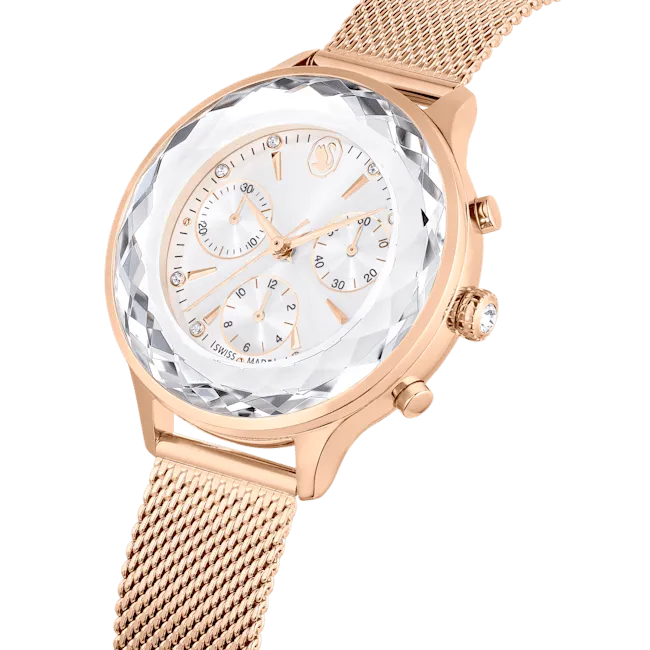 Swarovski Nova Chrono watch, Metal bracelet, Rose gold tone, Rose gold-tone finish