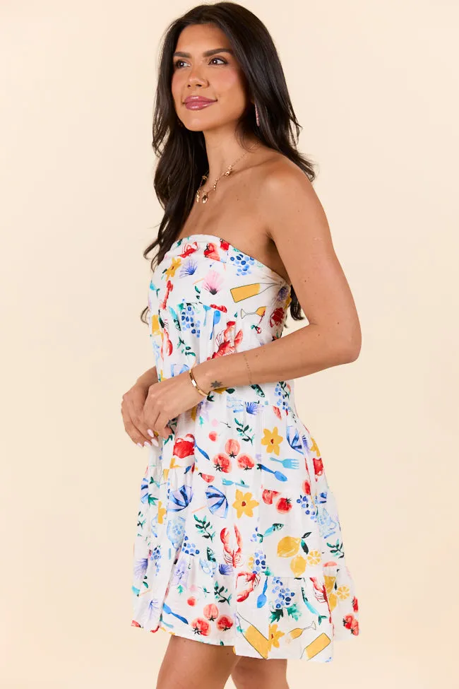 Sweet Thing Summer Girl Dinner Strapless Printed Mini Dress