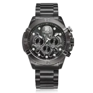 T5 Black Stainless Steel Blue Dial Chronograph Quartz Watch for Gents - H3663G-C