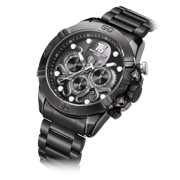 T5 Black Stainless Steel Blue Dial Chronograph Quartz Watch for Gents - H3663G-C
