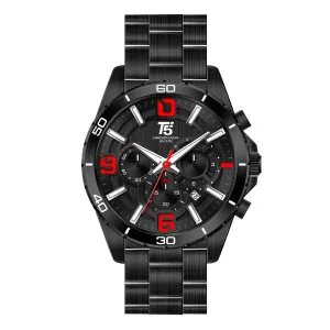 T5 Black Stainless Steel Grey Dial Chronograph Quartz Watch for Gents - H3521G-E
