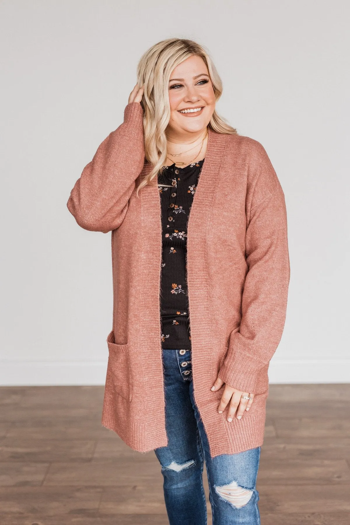 Talk Of The Town Long Knit Cardigan- Mauve