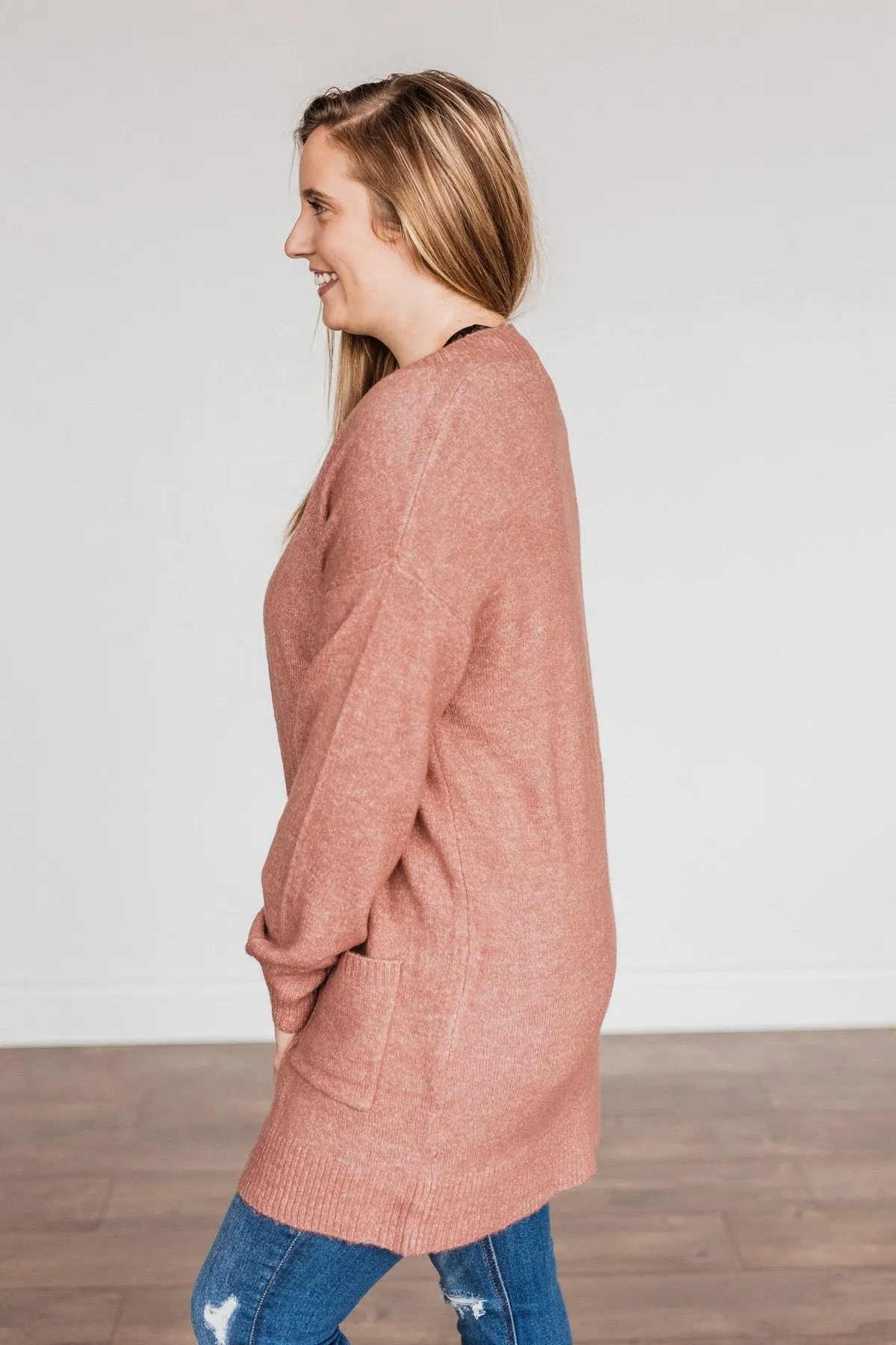 Talk Of The Town Long Knit Cardigan- Mauve