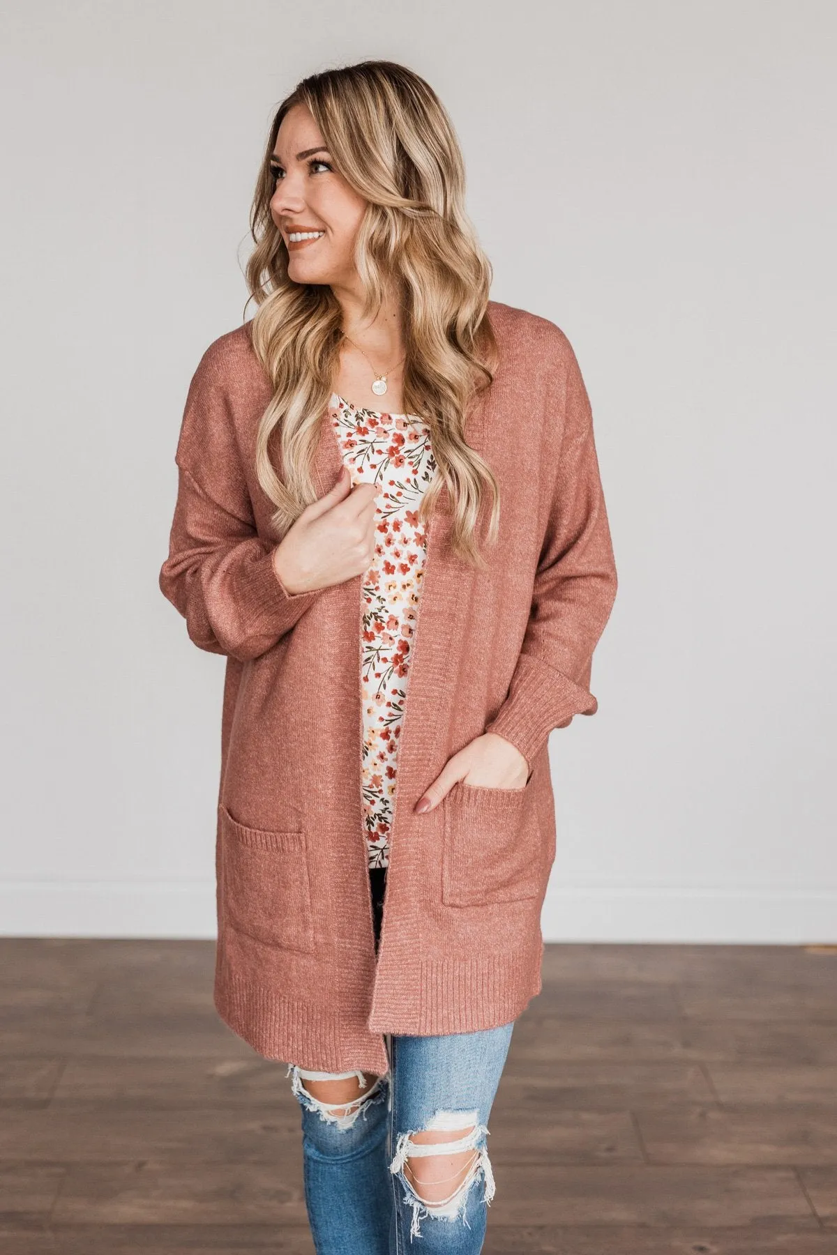 Talk Of The Town Long Knit Cardigan- Mauve