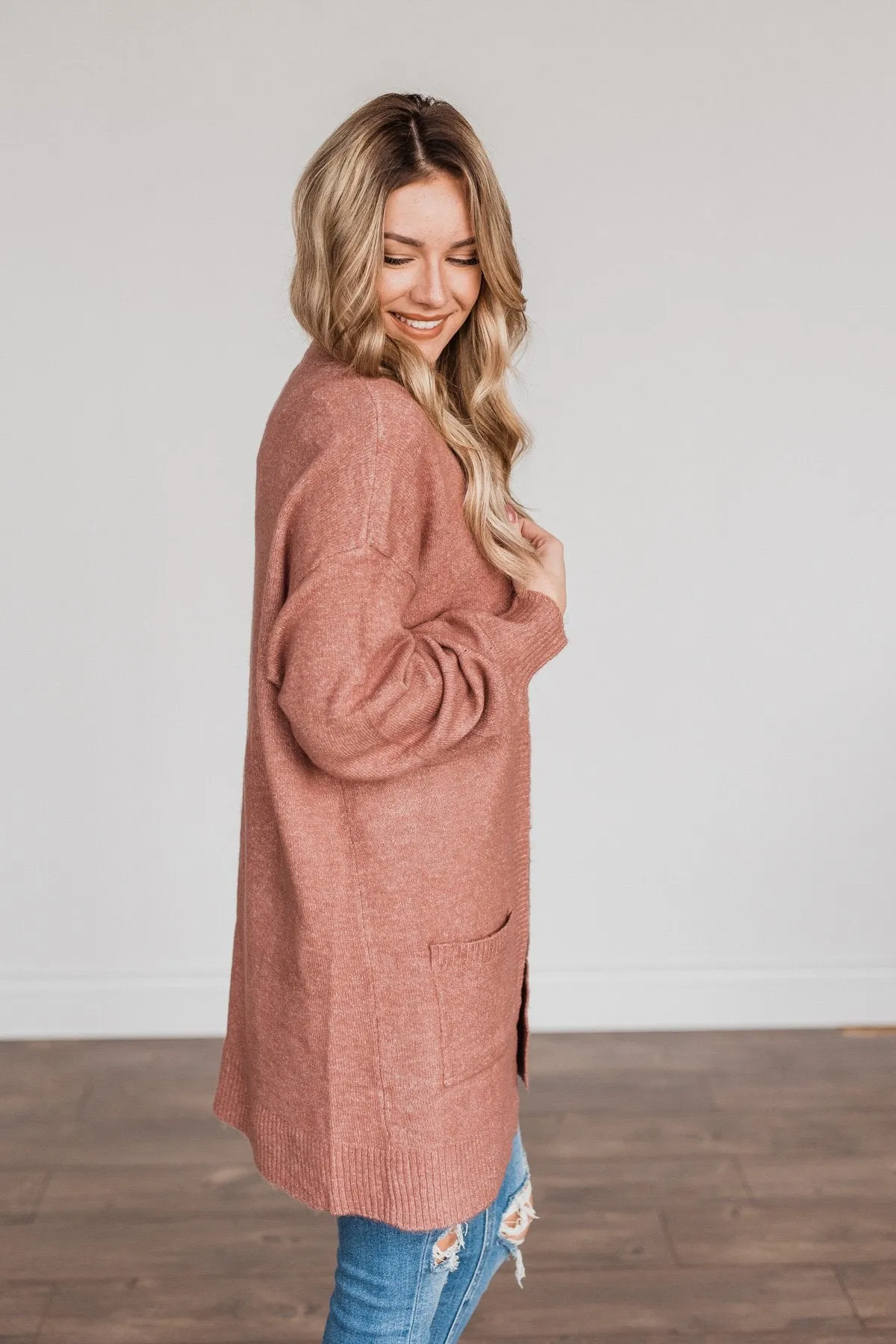 Talk Of The Town Long Knit Cardigan- Mauve