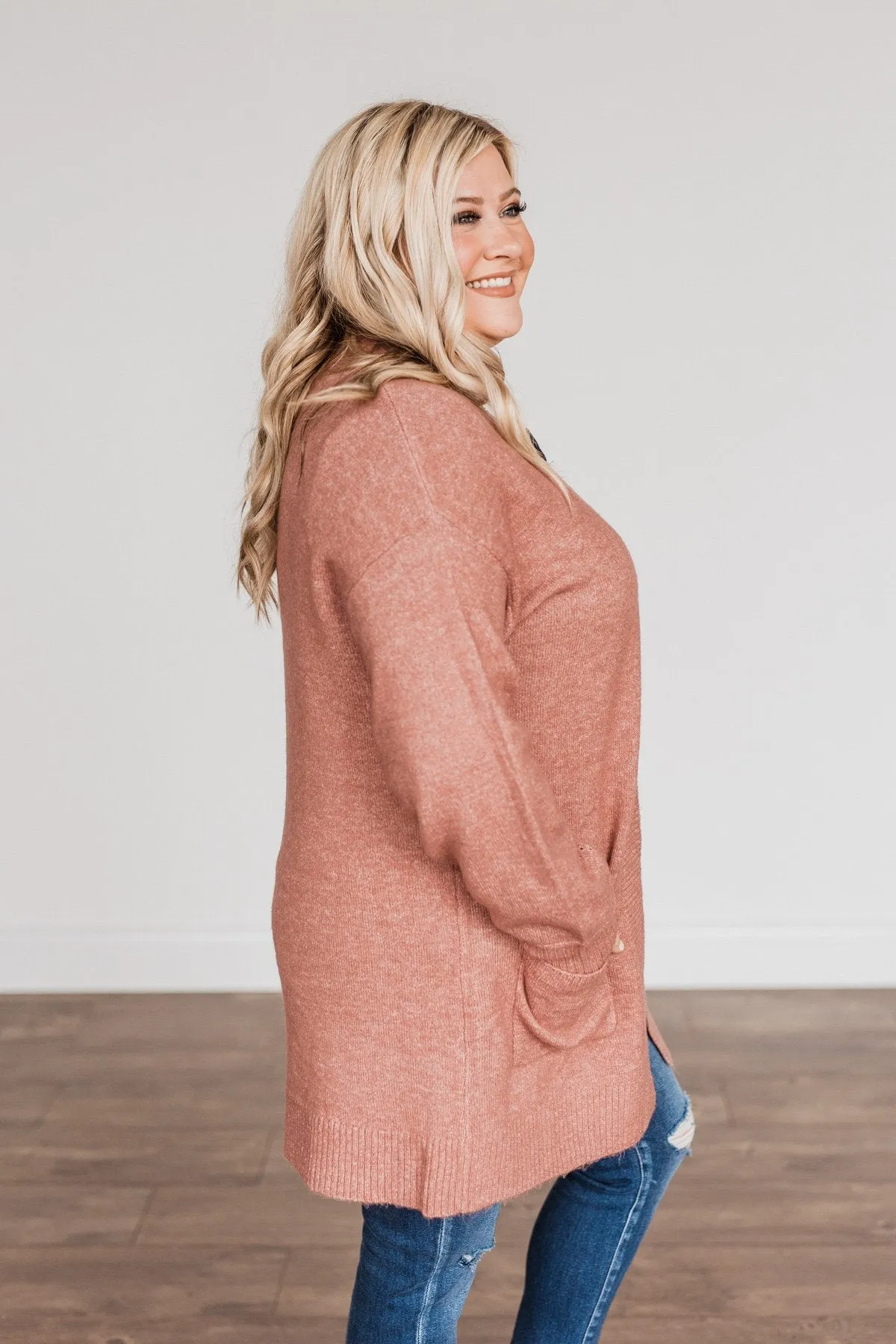 Talk Of The Town Long Knit Cardigan- Mauve