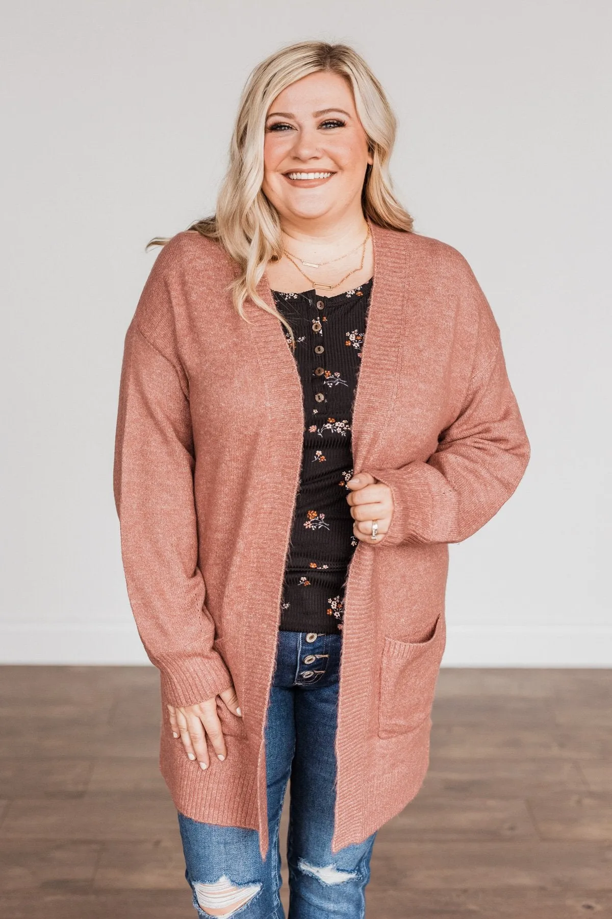 Talk Of The Town Long Knit Cardigan- Mauve