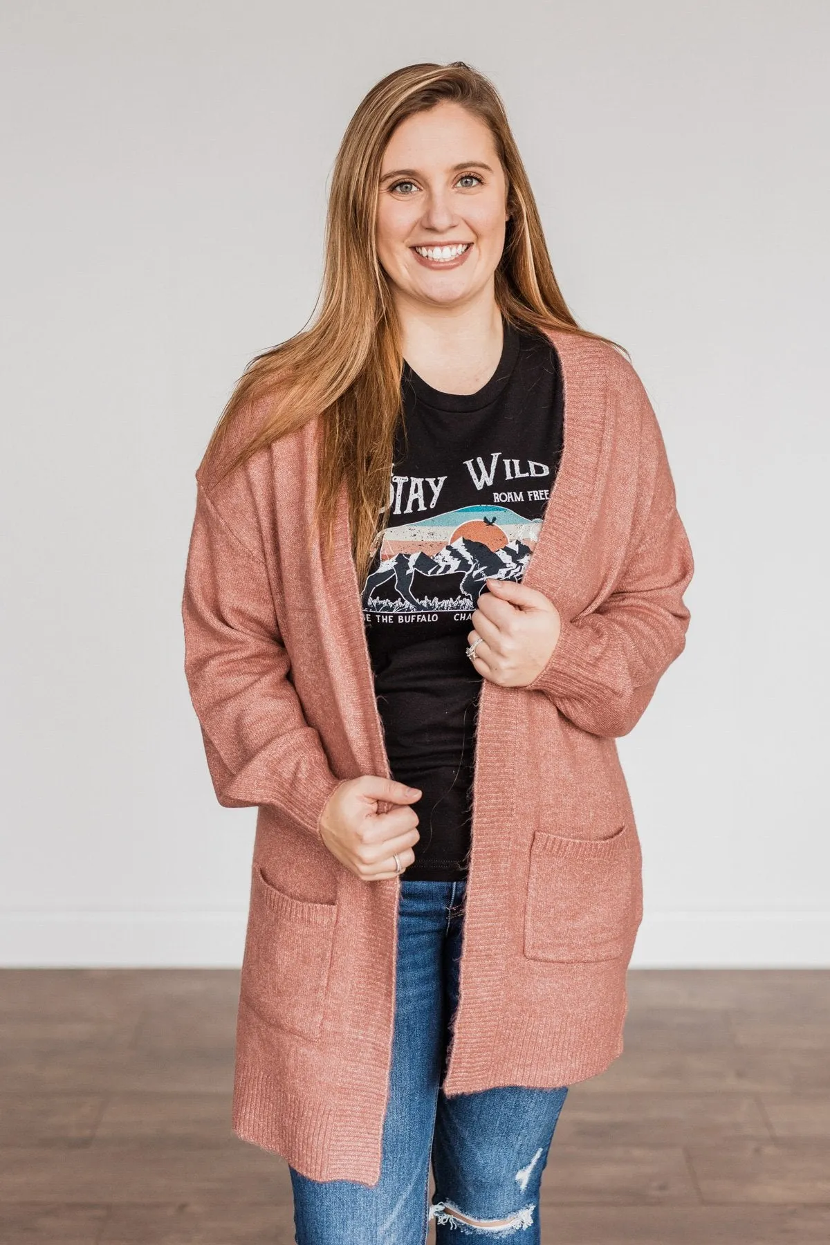 Talk Of The Town Long Knit Cardigan- Mauve