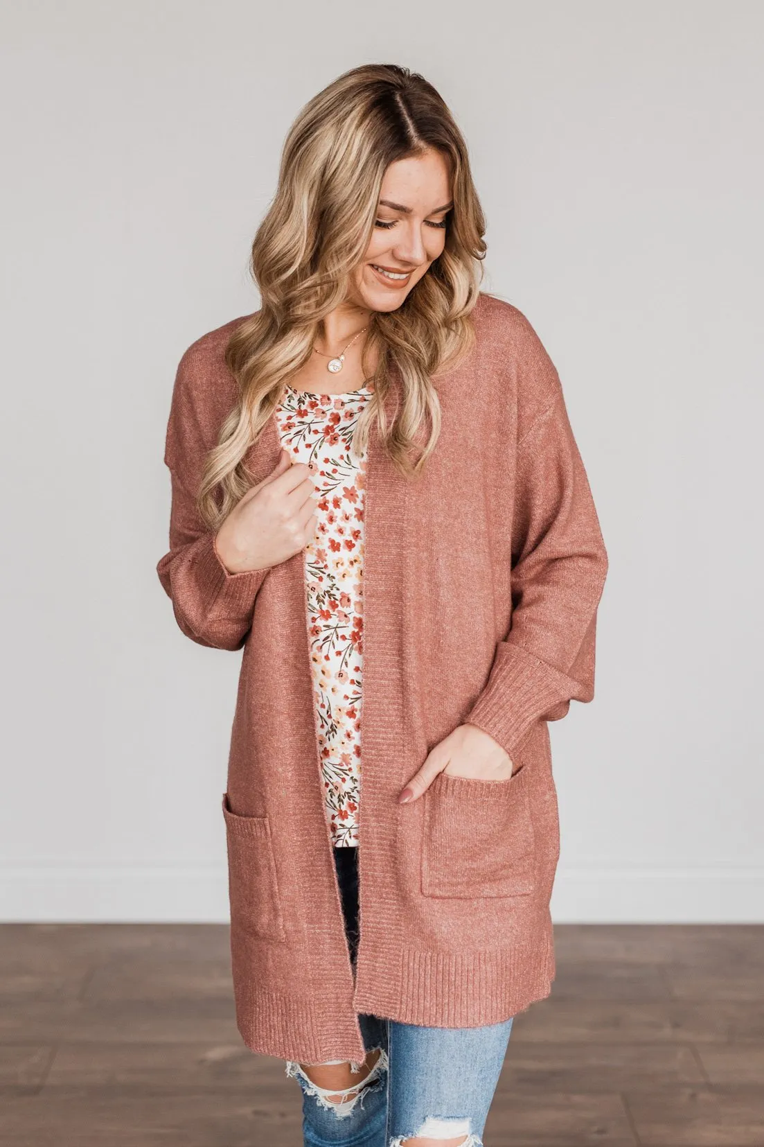 Talk Of The Town Long Knit Cardigan- Mauve