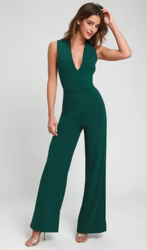 Thinking Out Loud Hunter Green Backless Jumpsuit