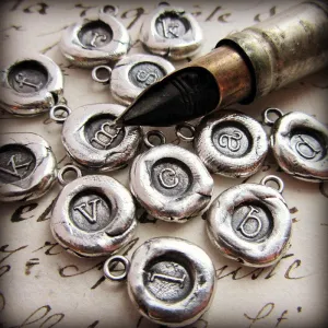 Tiny Initial Wax Seal Silver Charm