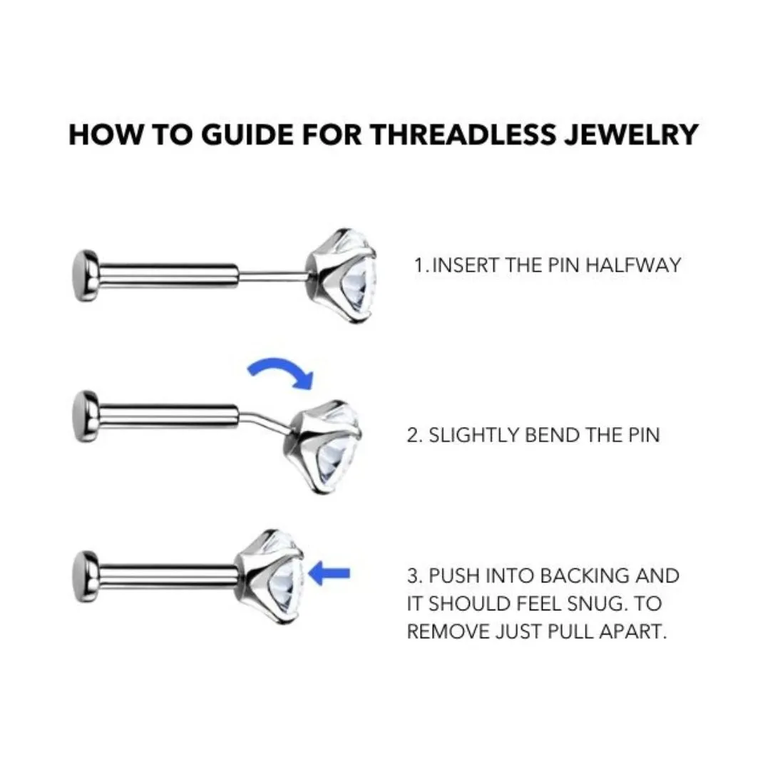 Titanium Threadless Push In Flat Back Moon and Star Dangle Earring