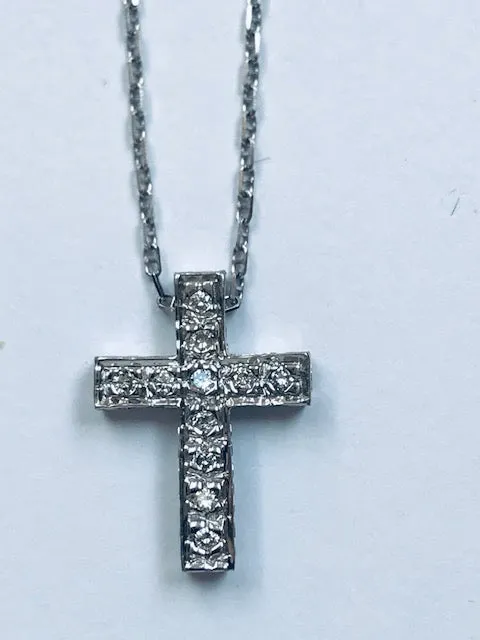 Traditional Diamond Cross in 14k White Gold