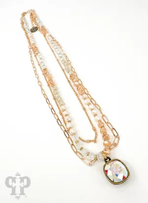 Triple strand necklace with drop: AB