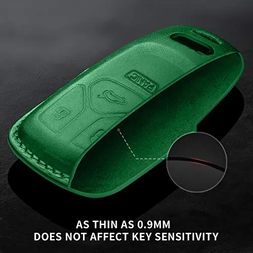 Tukellen for Audi Key Fob Cover Genuine Leather with Keychain,Leather Key Case Protector Compatible Audi A4 Q7 Q5 TT A3 A6 SQ5 R8 S5 Smart Key-Green