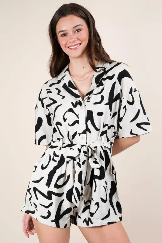 VERY J Oversized Printed Button Down Resort Romper