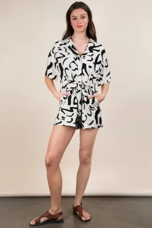VERY J Oversized Printed Button Down Resort Romper