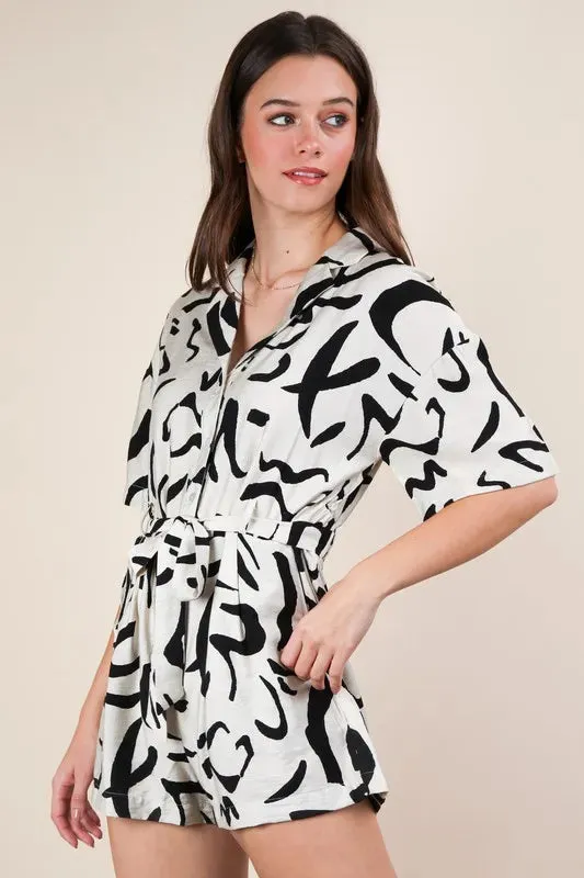 VERY J Oversized Printed Button Down Resort Romper