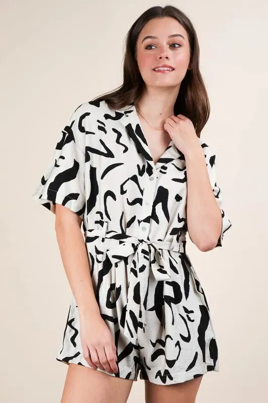 VERY J Oversized Printed Button Down Resort Romper