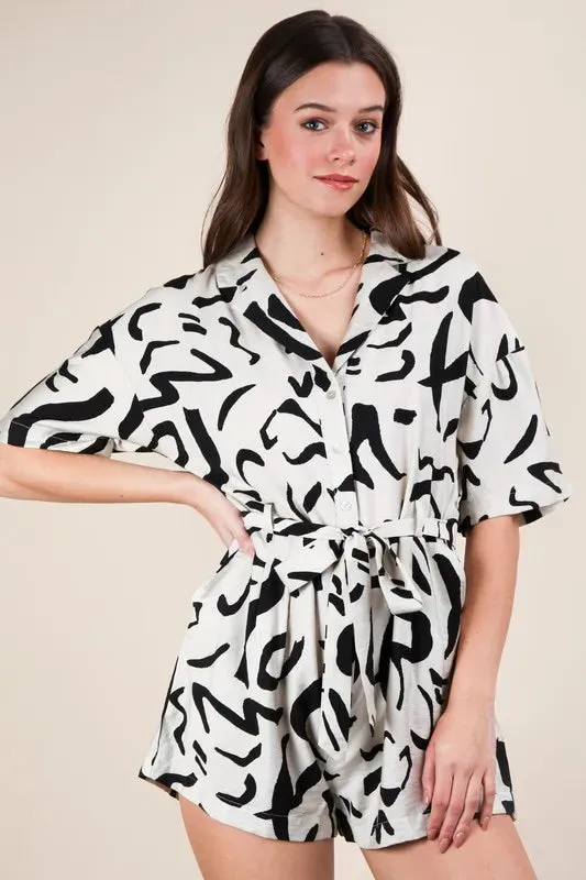 VERY J Oversized Printed Button Down Resort Romper
