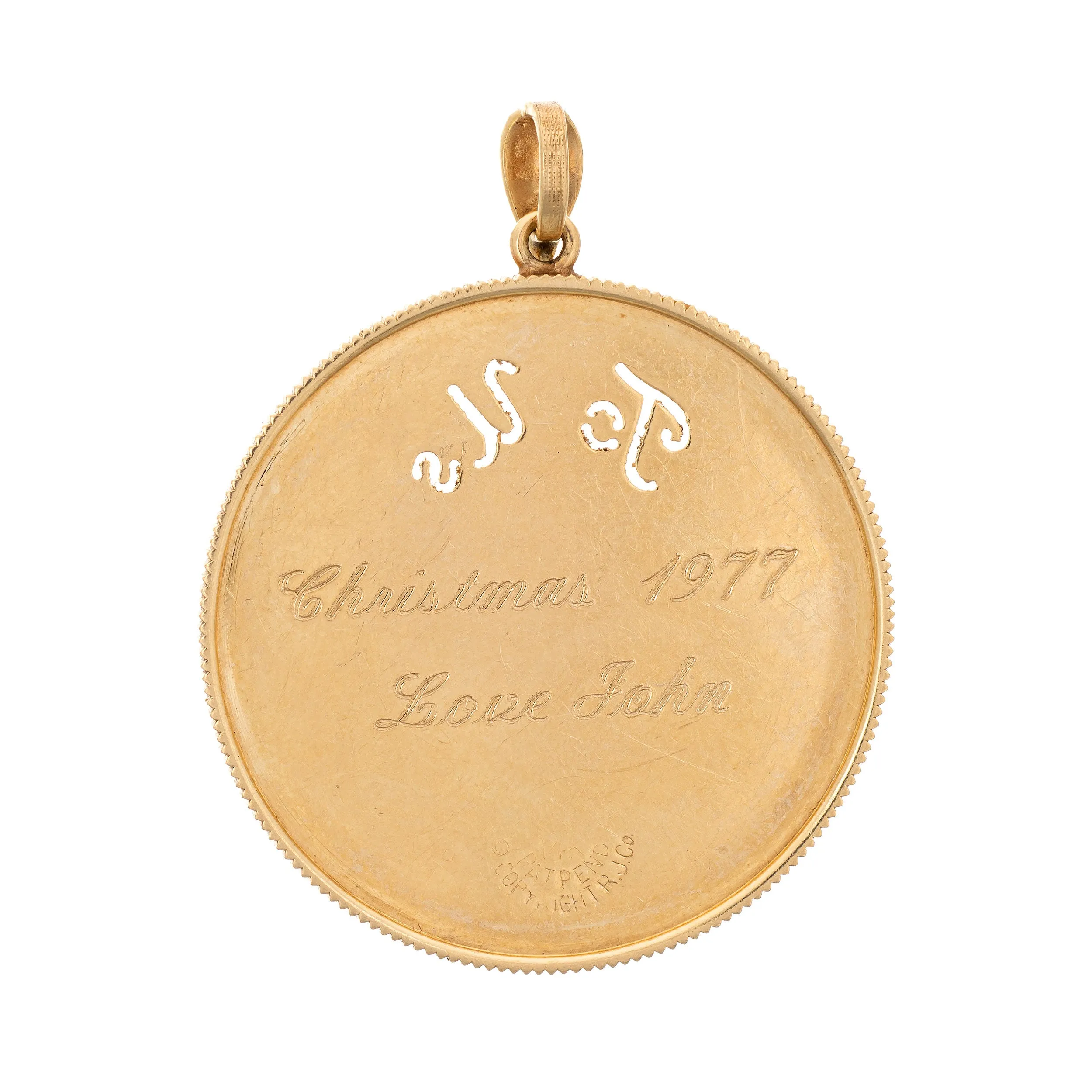 Vintage 70s To Us Charm 14k Yellow Gold Diamond Celebration Jewelry Medallion