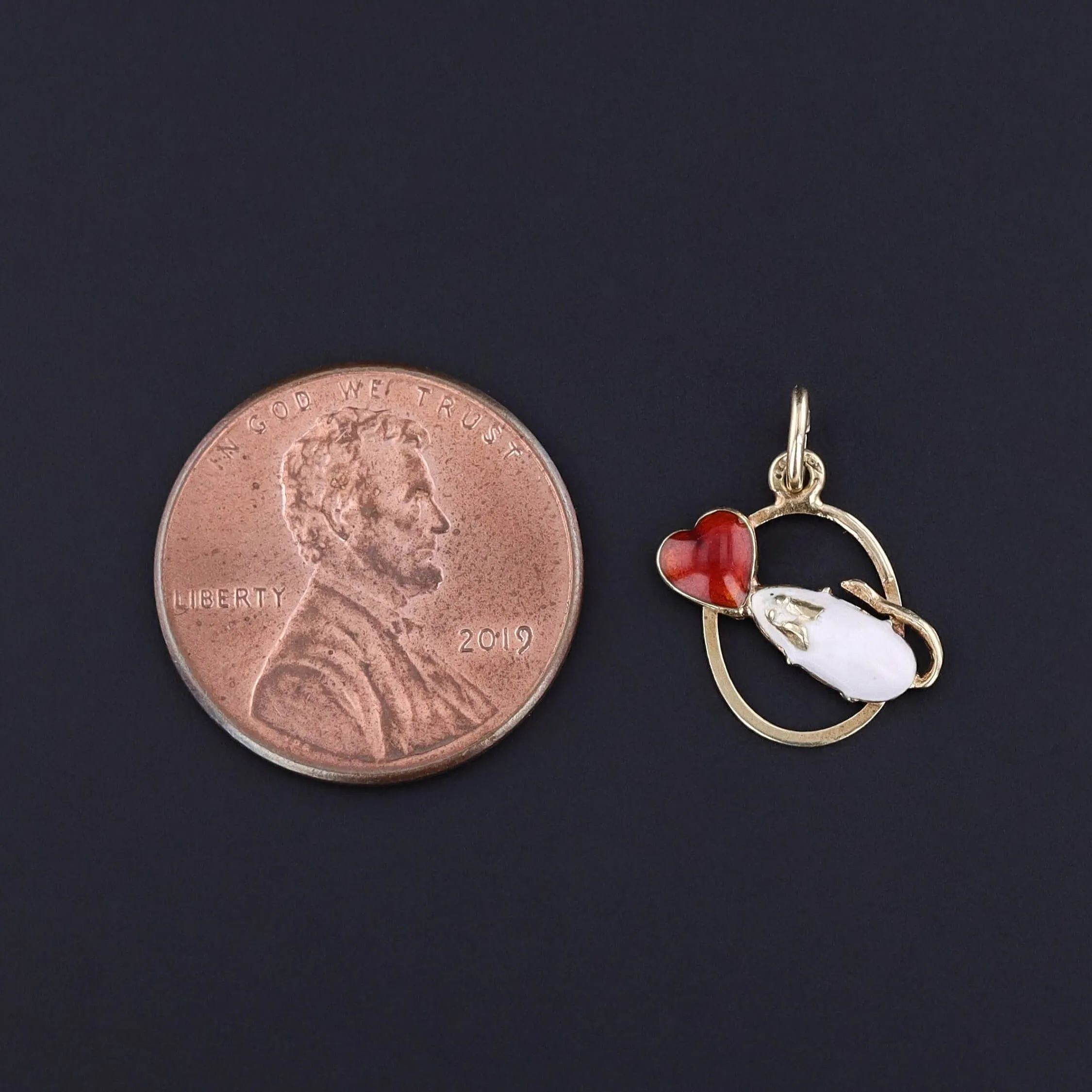 Vintage Enamel Mouse Charm of 14k Gold