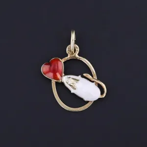 Vintage Enamel Mouse Charm of 14k Gold
