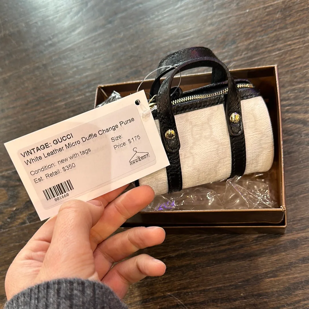 Vintage: Gucci White Leather Micro Duffle Change Purse Keychain