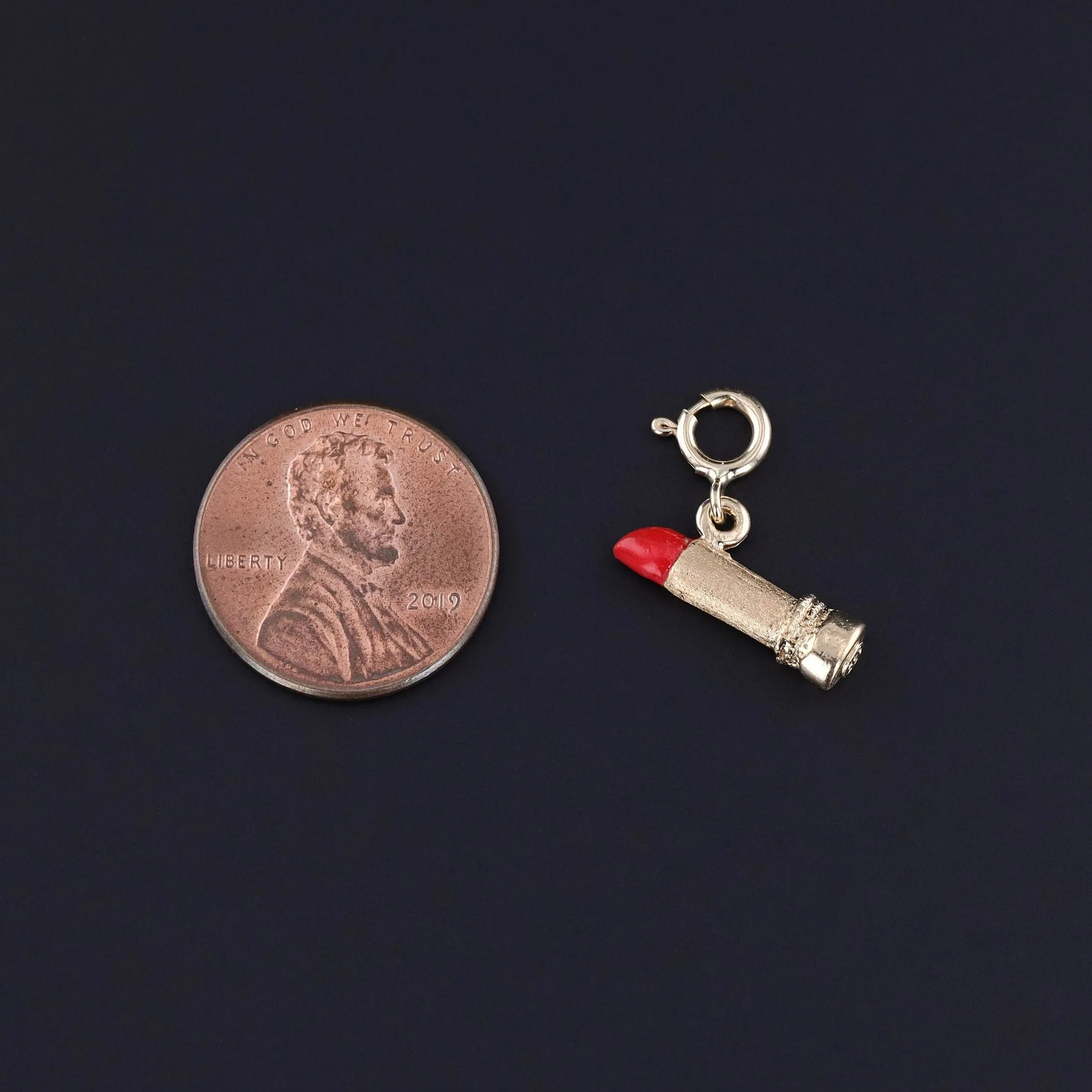 Vintage Lipstick Charm of 14k Gold