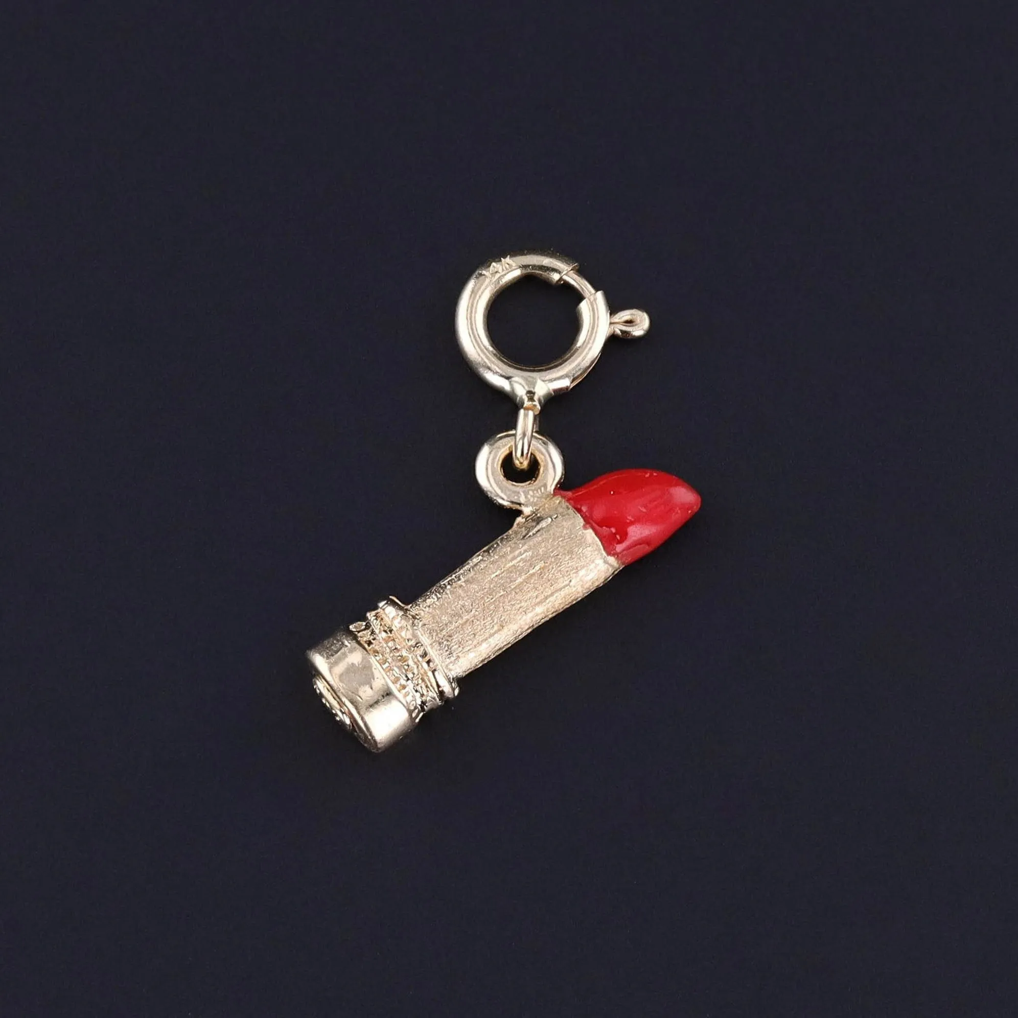 Vintage Lipstick Charm of 14k Gold