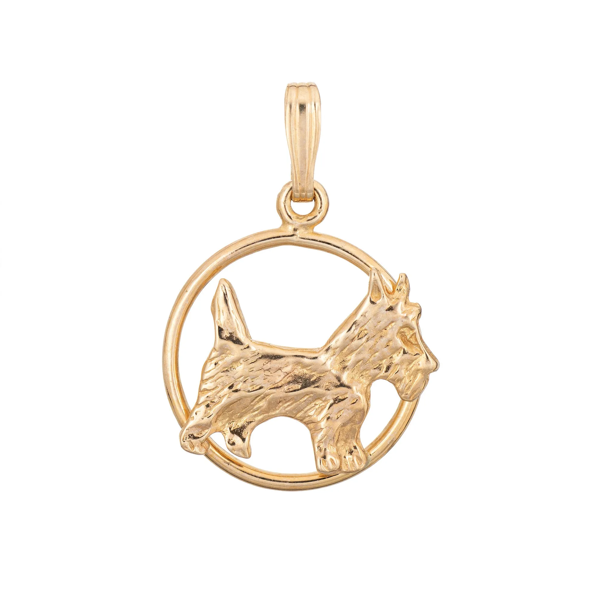 Vintage Scottish Terrier Charm Dog Pendant 14k Yellow Gold Animal Jewelry