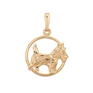 Vintage Scottish Terrier Charm Dog Pendant 14k Yellow Gold Animal Jewelry