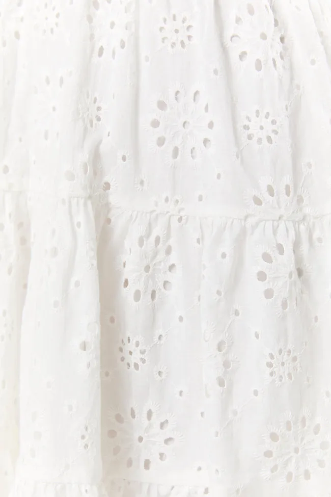 Wear With Love White Tie Shoulder Eyelet Dress