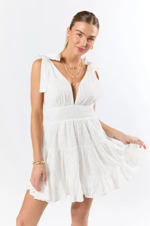 Wear With Love White Tie Shoulder Eyelet Dress