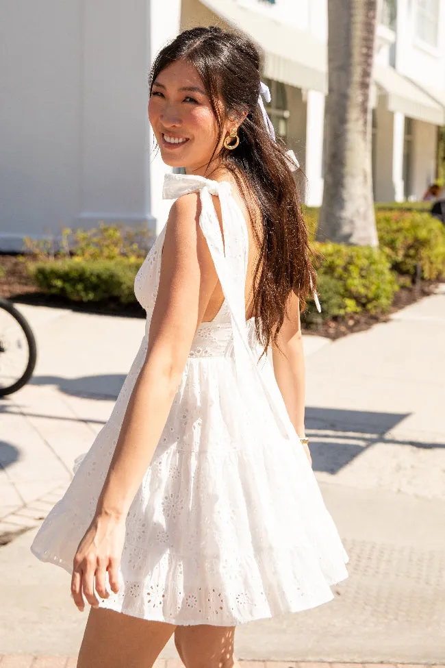 Wear With Love White Tie Shoulder Eyelet Dress