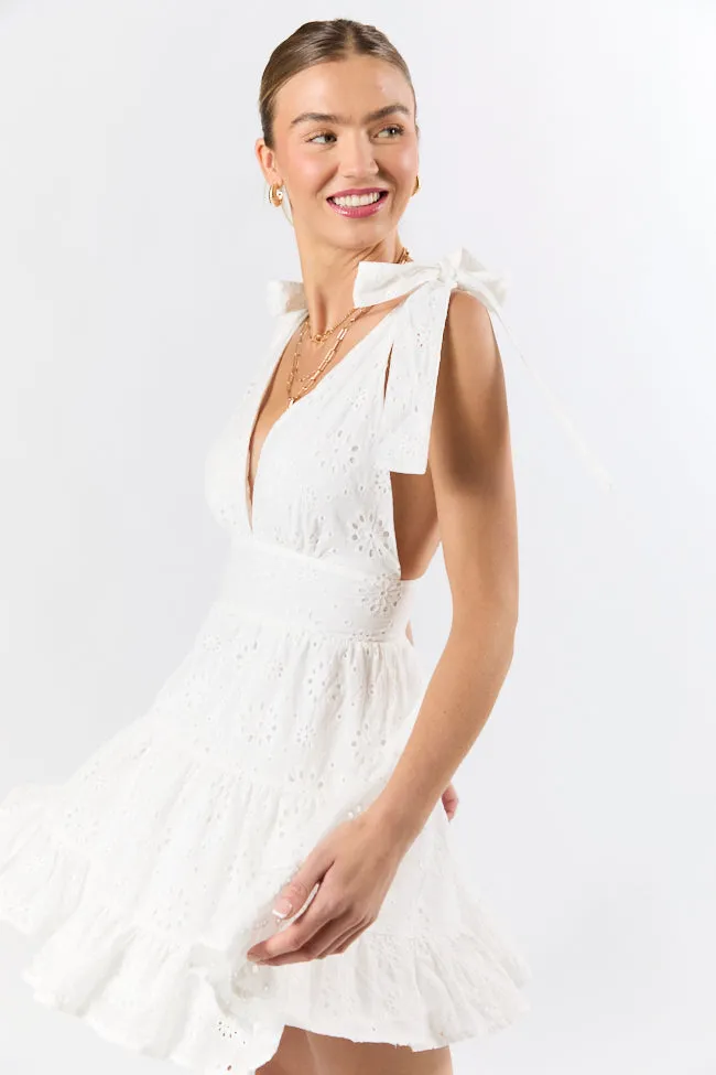 Wear With Love White Tie Shoulder Eyelet Dress