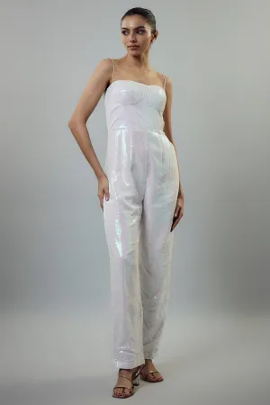 White Sequins Corset Jumpsuit